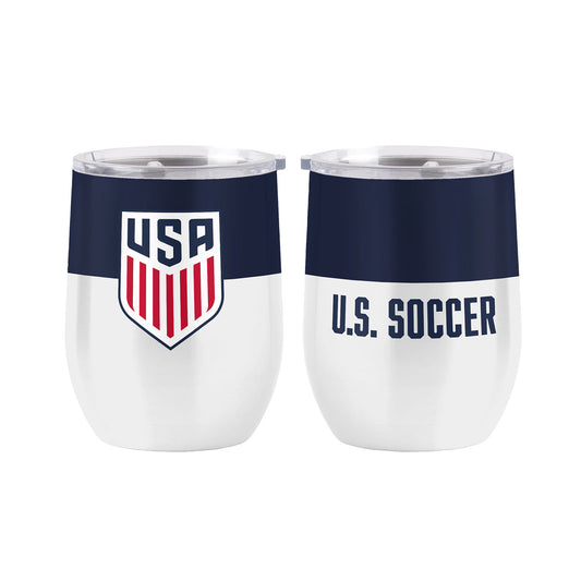 Logo Brands USA 16 oz. Colorblock Curved Tumbler in Navy and White - Front and Back View