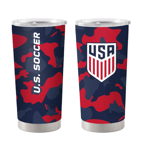Logo Brands USA 20 oz. Camo Stainless Tumbler in Blue and Red - Front and Back View