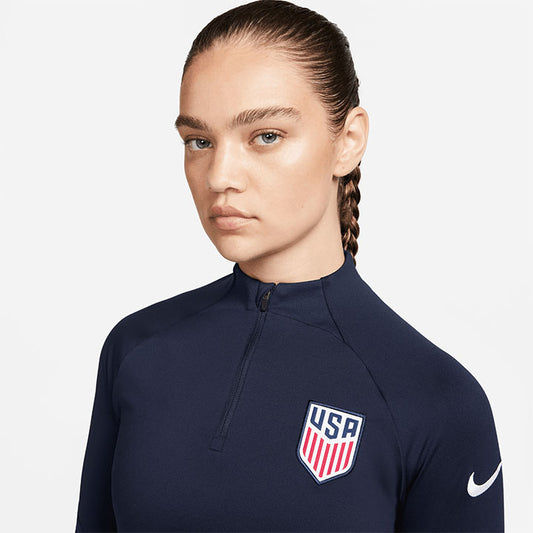 Women's Nike USA 1/4 Zip Strike Navy Drill Top - Front Close View