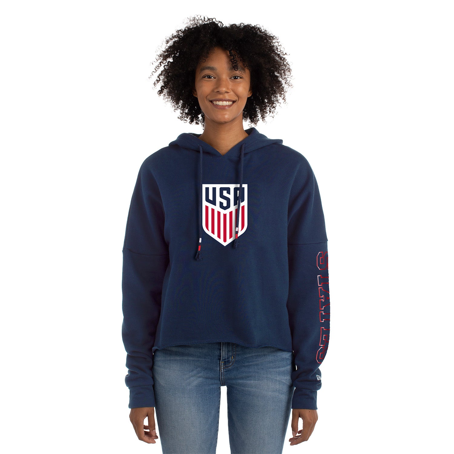 Women's New Era USMNT Raw Edge Fleece Navy Pullover - Front View