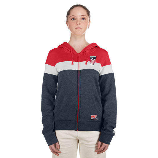 Women's New Era USMNT Full Zip Hoodie in Red, White, and Blue - Front View
