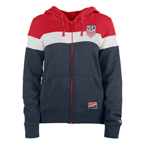 Women's New Era USMNT Full Zip Hoodie in Red, White, and Blue - Front View