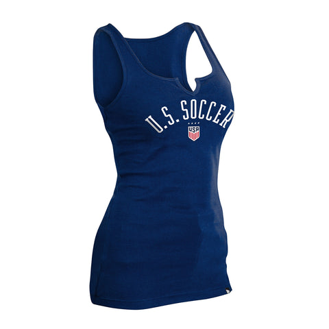 Women's New Era Rib Spit Front Navy Tank - Front Side View