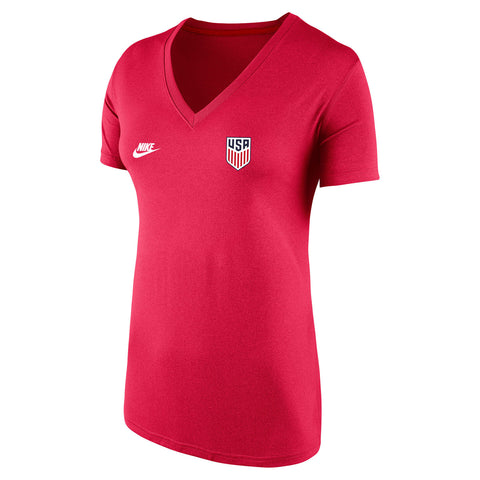 Women's Nike USA L/C Legend V-Neck SS Red Tee - Front View