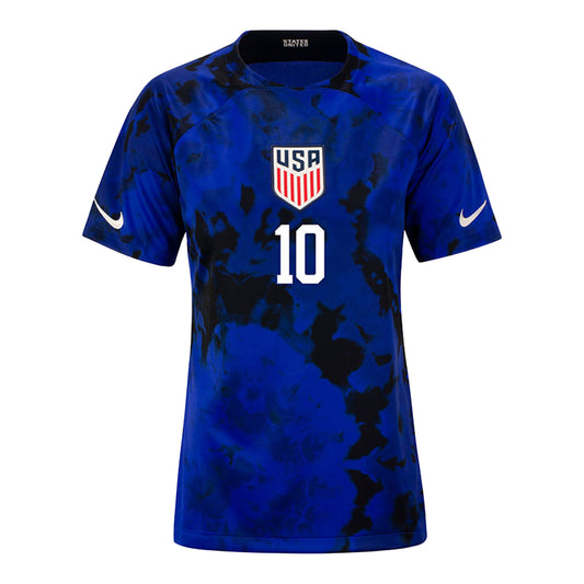 Women's Nike USMNT Pulisic 10 Away Jersey in Blue - Front View