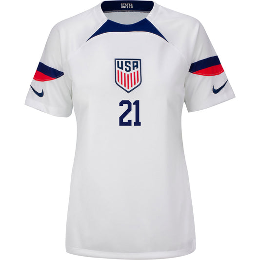 Women's Nike USMNT Weah 21 Home Jersey in White - Front View