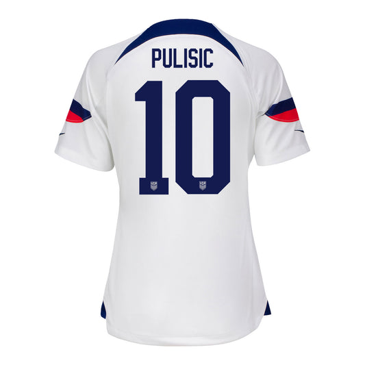 Women's Nike USMNT Pulisic 10 Home Jersey in White - Back View