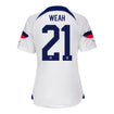 Women's Nike USMNT Weah 21 Home Jersey in White - Back View