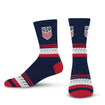 For Bare Feet USMNT Stacked Stripe Navy Socks - Front/Side View