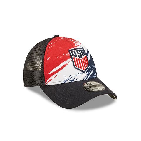 New Era USMNT 9Forty Marble Trucker Mesh in Red, White, and Blue - 1/4 Right View