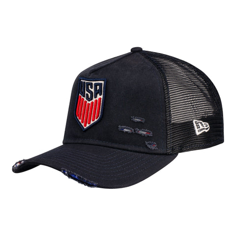 Men's New Era MNT 9Forty Trucker Tear A-Frame Navy Hat - Front Side View