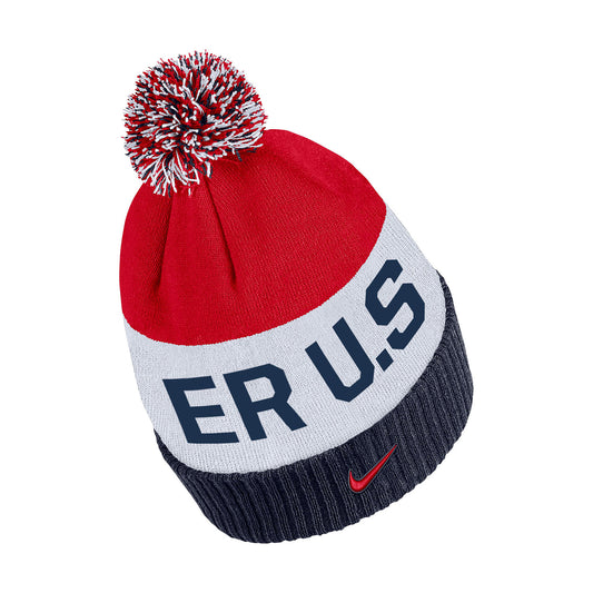 Men's Nike USA Classic Stripe Beanie in Red, White, and Navy - Back/Side View