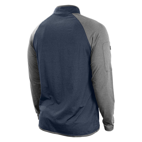 Men's New Era USMNT LS 1/4 Zip Spandex Pullover in Blue and Grey - Back/Side View