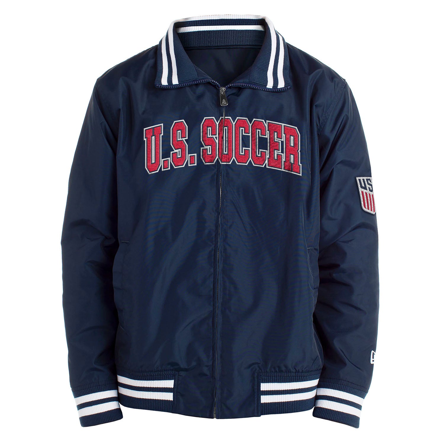Men's New Era USMNT Nylon Zip Up Navy Jacket - Front View