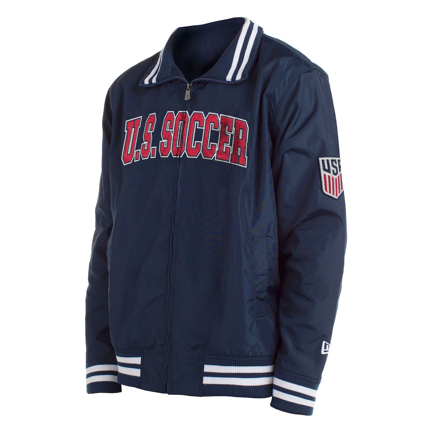 Men's New Era USMNT Nylon Zip Up Navy Jacket - Front/Side View