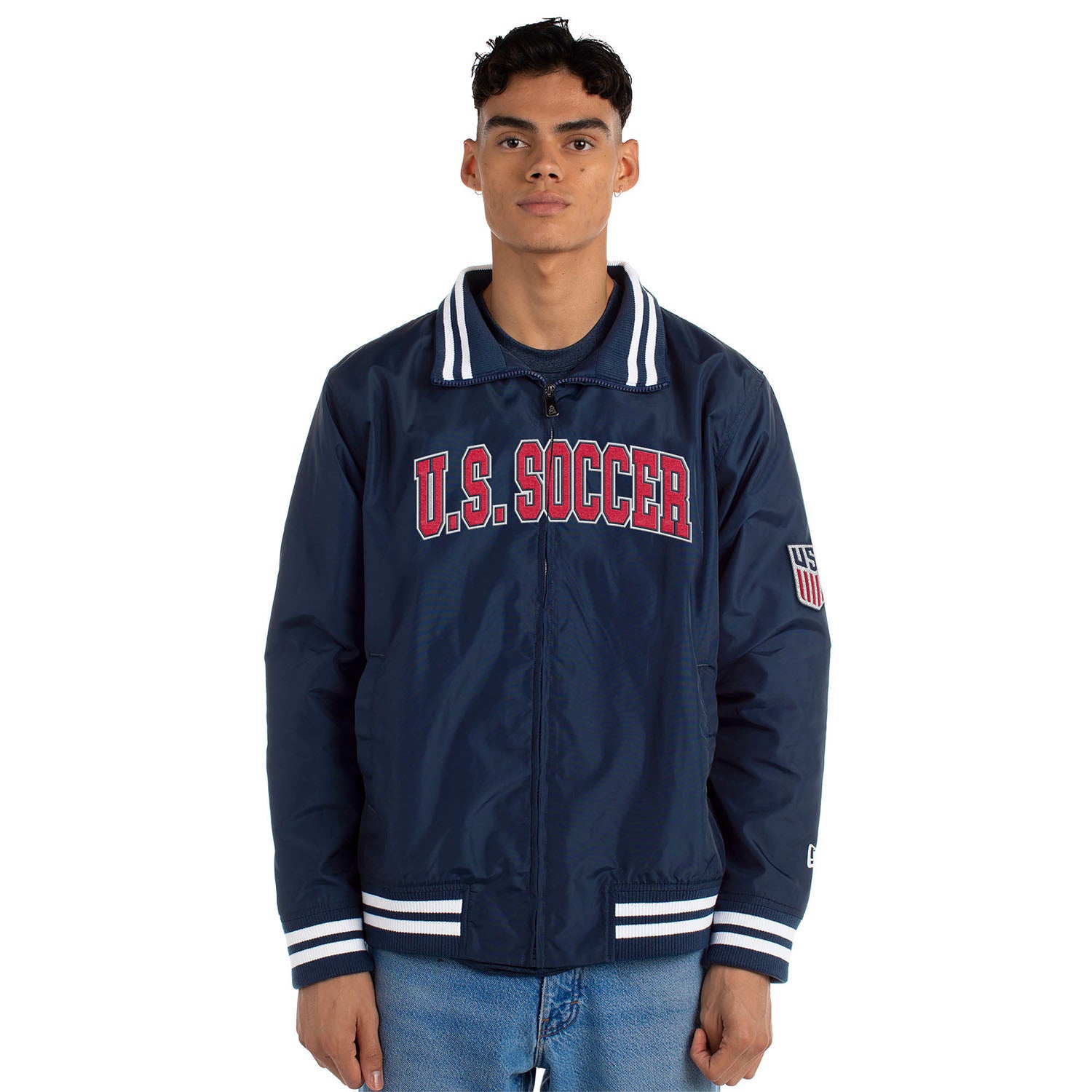Men's New Era USMNT Nylon Zip Up Navy Jacket - Official U.S. Soccer Store