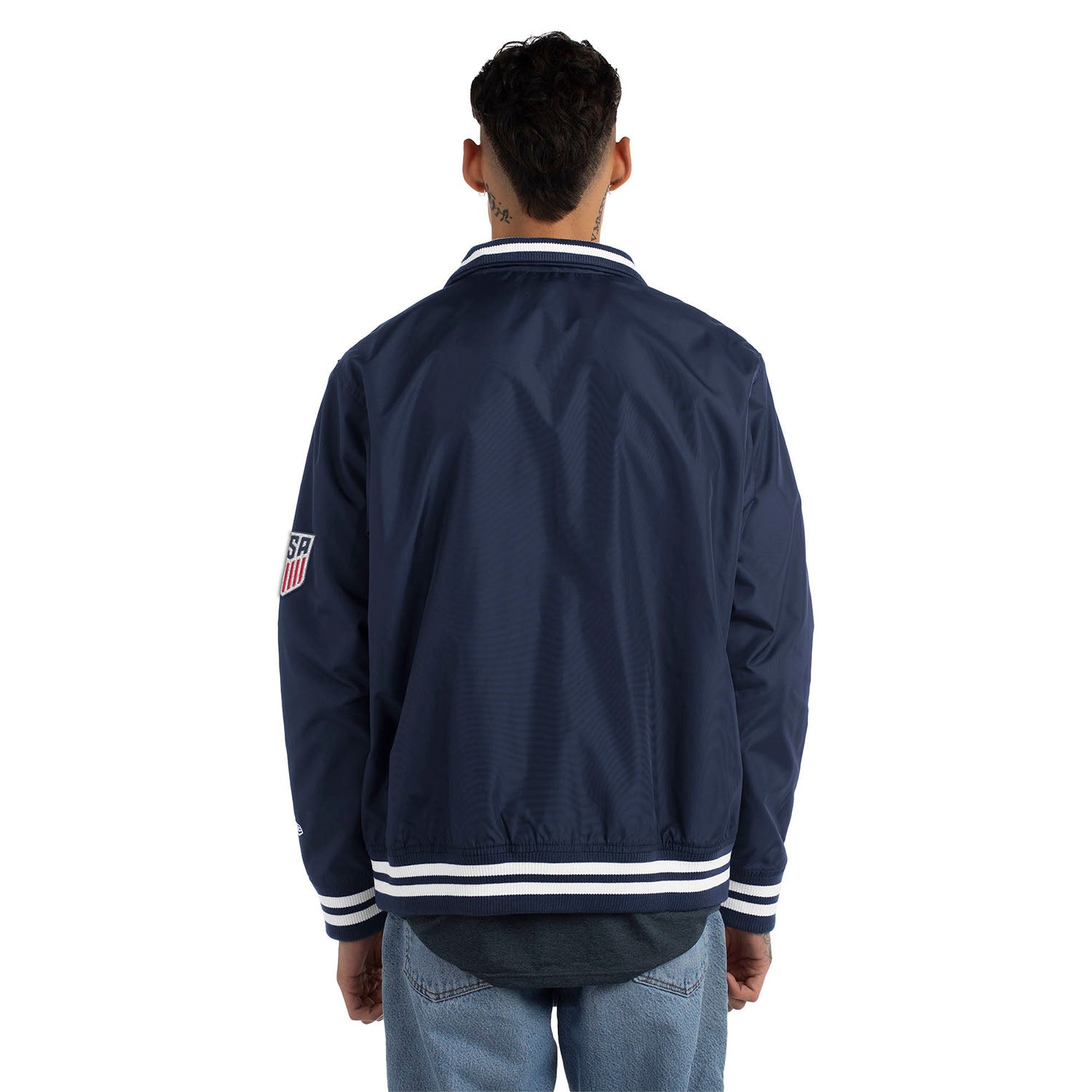 Men's New Era USMNT Nylon Zip Up Navy Jacket - Back View