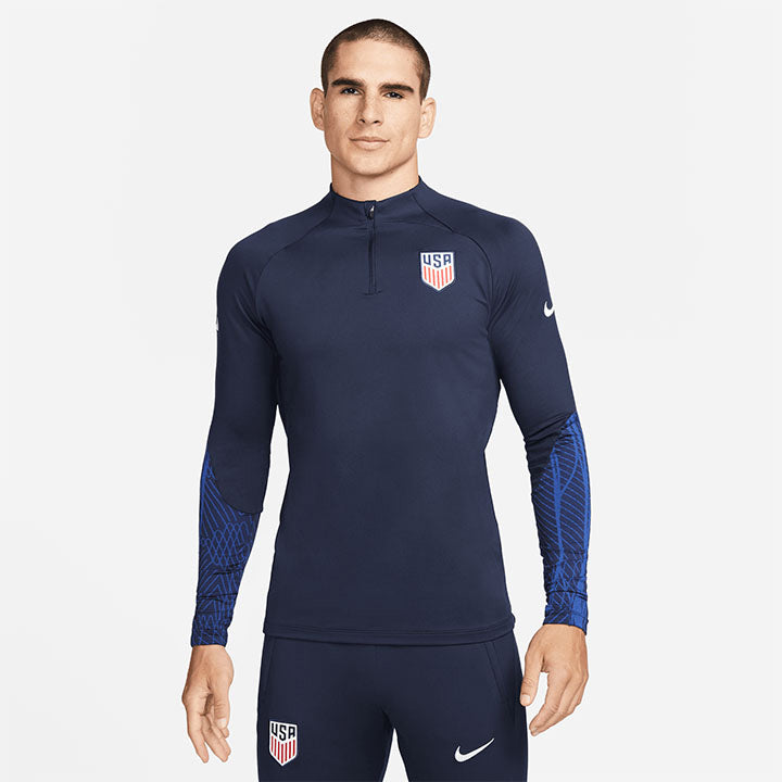 Men's Nike USA 1/4 Zip Strike Navy Drill Top - Front View