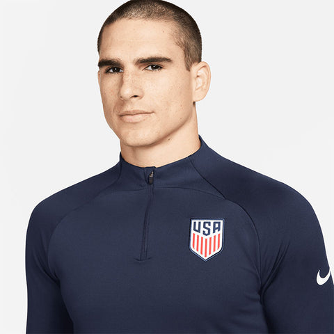 Men's Nike USA 1/4 Zip Strike Navy Drill Top - Front Close View