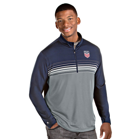 Men's Antigua USA Pace 1/4 Zip Navy Pullover - Front View