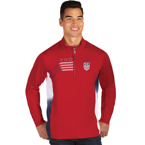 Men's Antigua USA Liberty 1/4 Zip Red Pullover - Front Model View
