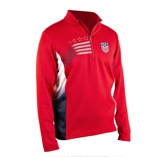 Men's Antigua USA Liberty 1/4 Zip Red Pullover - Front View