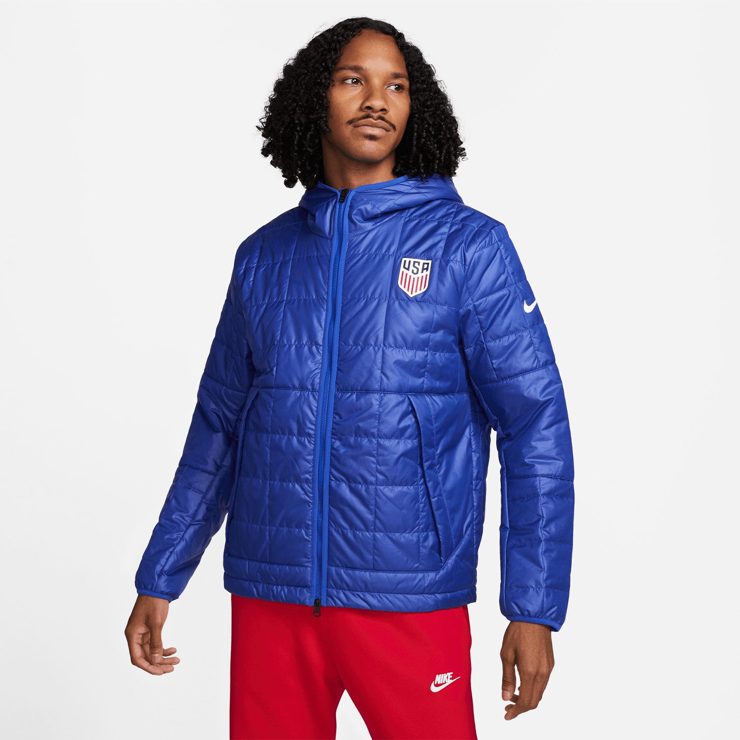 Men's Nike USA Fleece Lined Full Zip Jacket in Blue - Front View
