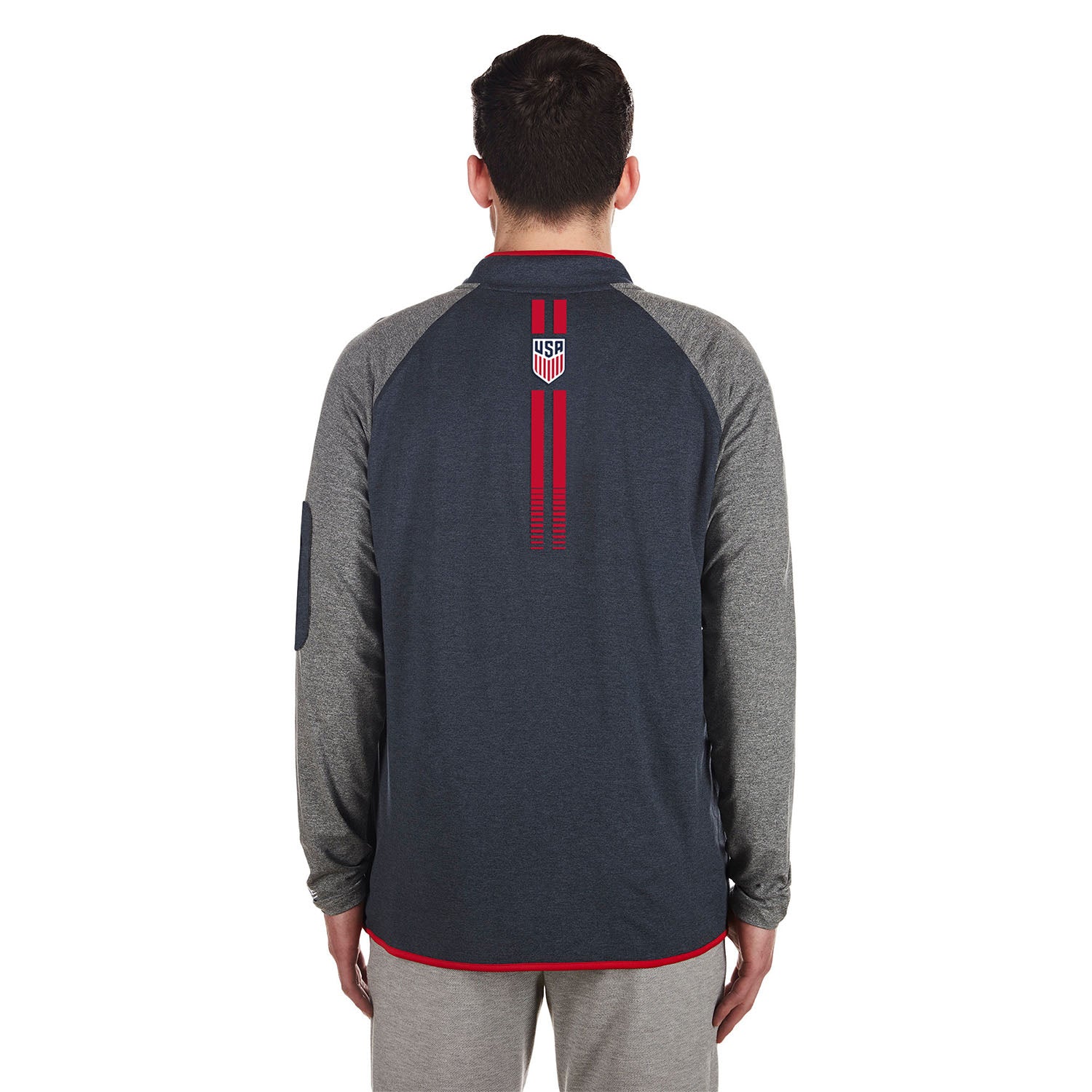 Men's New Era USMNT 1/4 Zip Navy/Grey Pullover - Back View