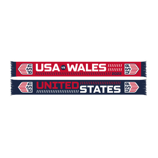 Ruffneck USMNT v. Wales Match-Up Scarf in Red, White, and Navy - Front and Back View