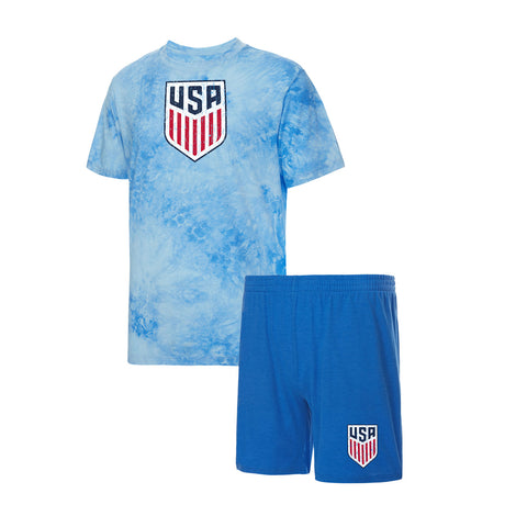 Men's Concepts Sport USMNT Billboard SS Top and Short Set in Blue - Front View