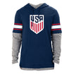 Men's New Era USMNT Brushed Two-Fer Hoody Pullover in Navy, Grey, White, and Red - Front View