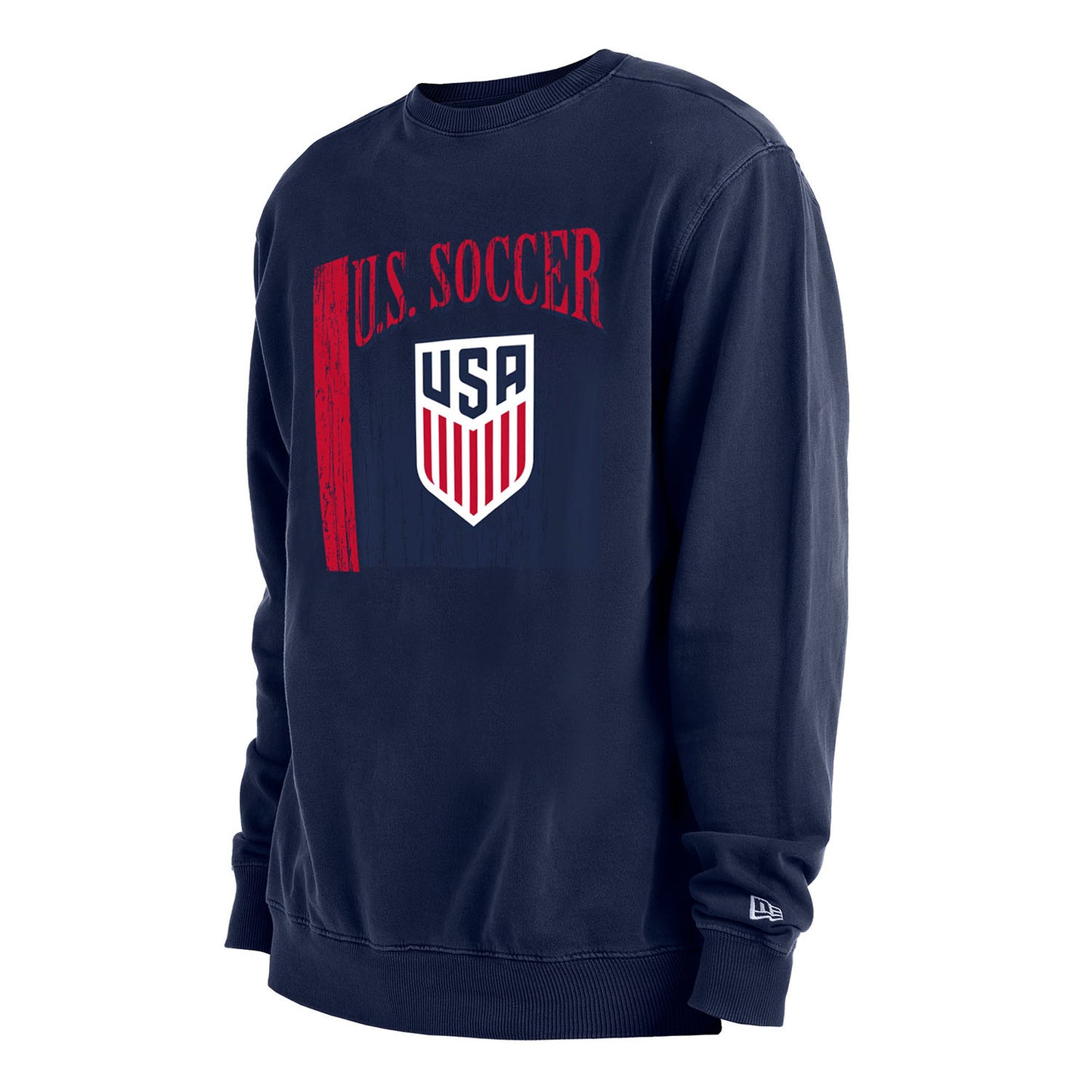 Men's New Era USMNT French Terry Navy Crew Pullover - Front/Side View