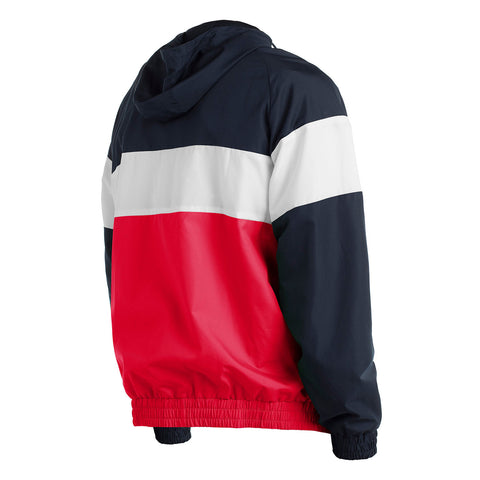 Men's New Era USMNT Rip Stop 3/4 Zip Pullover Hoodie in Navy, White, and Red- Back/Side View