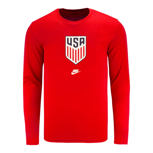 Men's Nike USMNT Crest LS Red Tee - Front View
