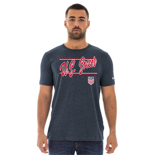 Men's New Era USMNT Script Bi-Blend Navy Crew Neck T-Shirt - Front View