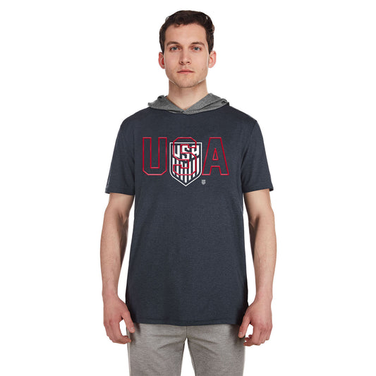 Men's New Era USMNT Active Short Sleeve Hoodie in Navy - Front View