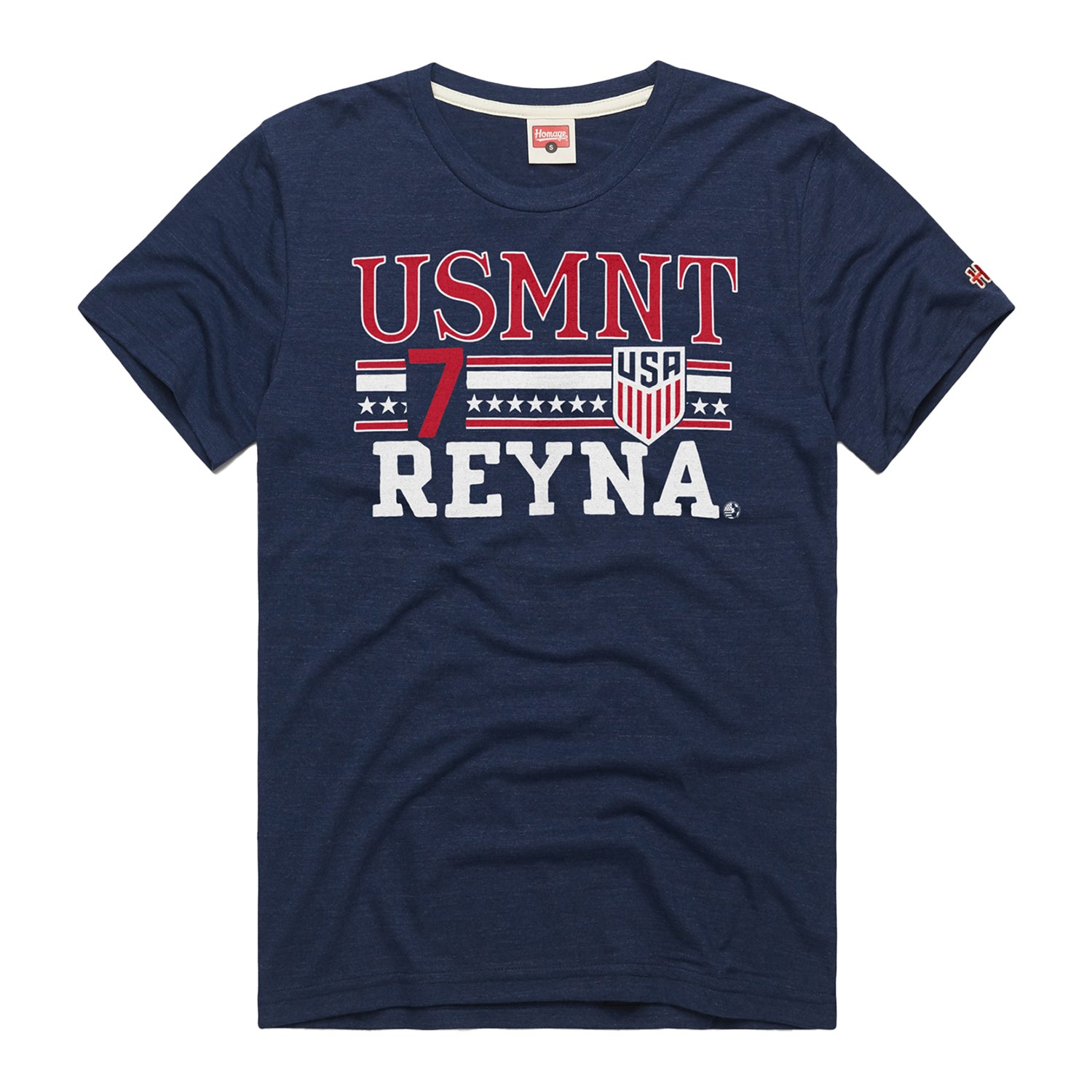 Men's Homage USMNT Reyna 7 Navy Tee - Front View