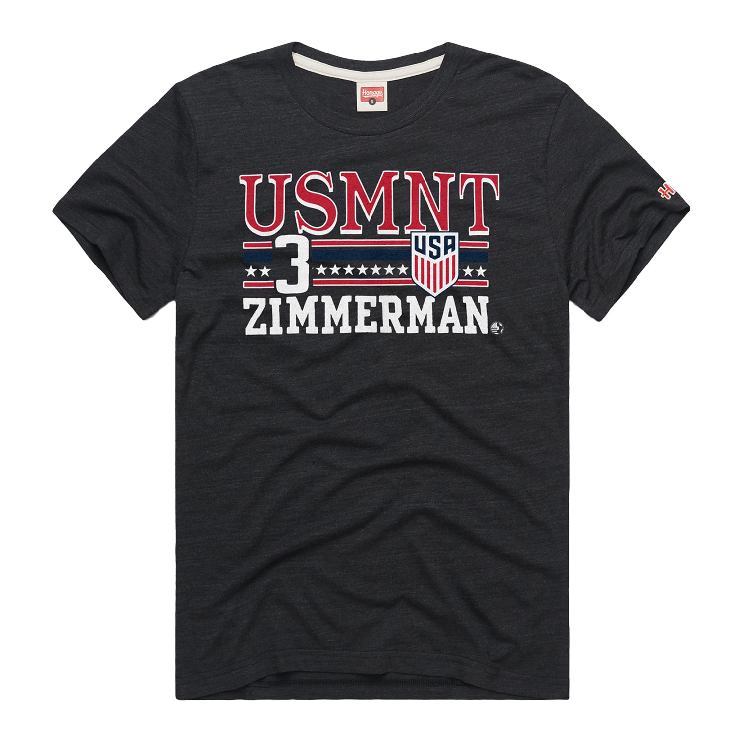 Men's Homage USMNT Zimmerman 3 Black Tee - Front View