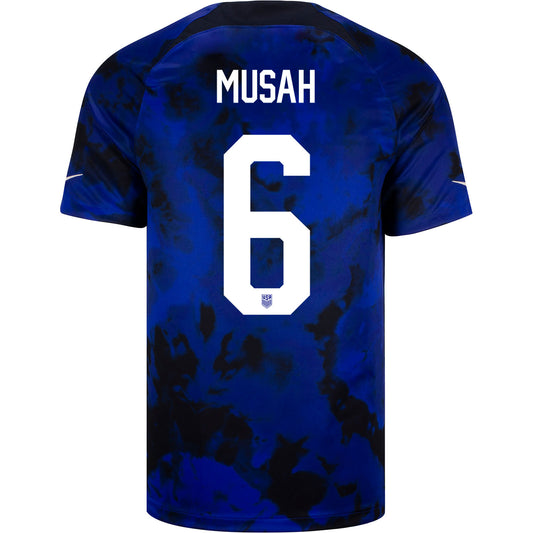 Men's Nike USMNT Musah 6 Away Jersey in Blue - Back View