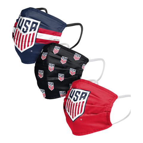 FOCO USMNT Matchday 3 Pack Face Cover in Navy and Red - Front/Side View