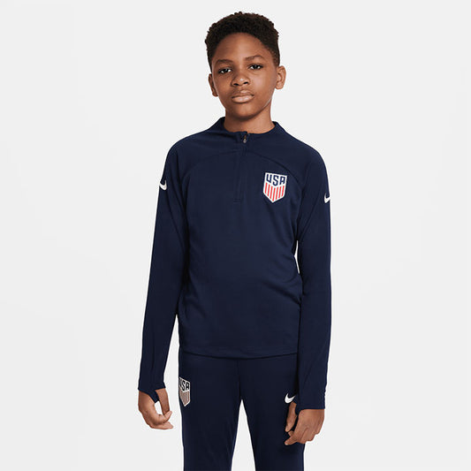 Youth Nike USA 1/4 Zip Academy Navy Drill Top - Front View