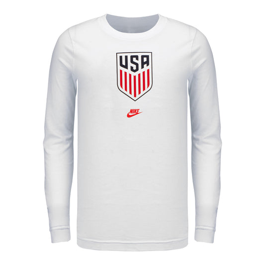 Youth Nike USMNT Crest LS White Tee - Front View