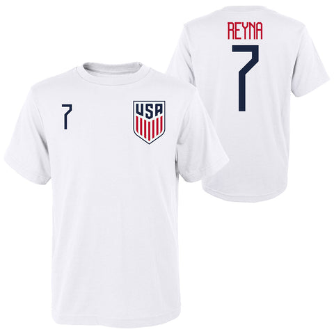 Youth Outerstuff USMNT Reyna 7 White Tee - Front and Back View