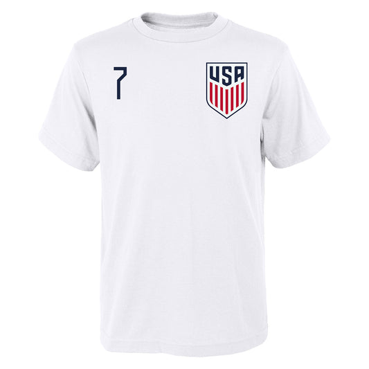 Youth Outerstuff USMNT Reyna 7 White Tee - Front View