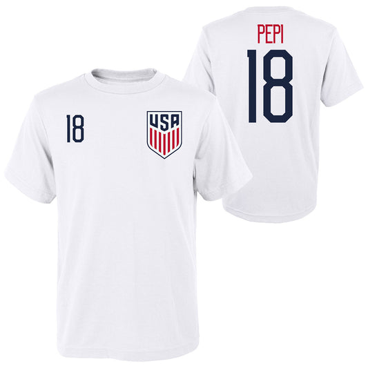 Youth Outerstuff USMNT Pepi 18 White Tee - Front and Back View