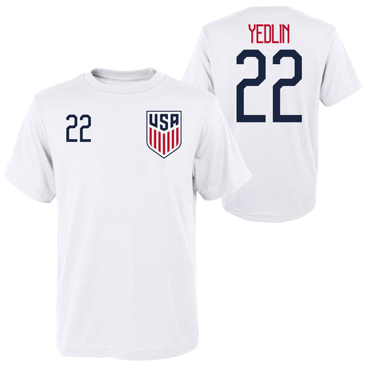 Youth Outerstuff USMNT Yedlin 22 White Tee - Front and Back View