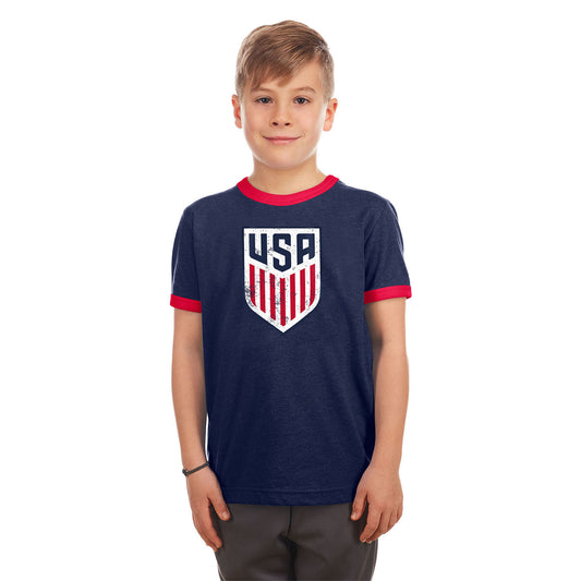 Youth New Era USMNT Bi_Blend Ringer Tee in Navy - Front View