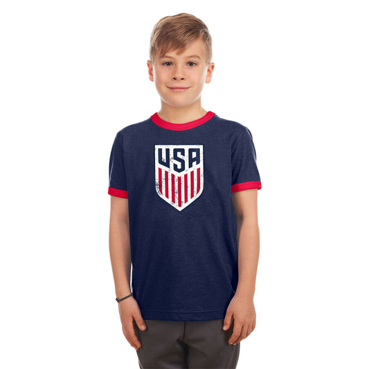 Youth New Era USMNT Bi_Blend Ringer Tee in Navy - Front View