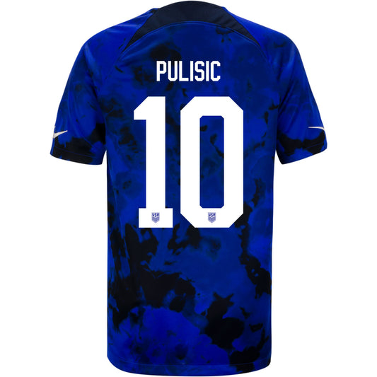 Youth Nike USMNT Pulisic 10 Away Jersey in Blue - Back View
