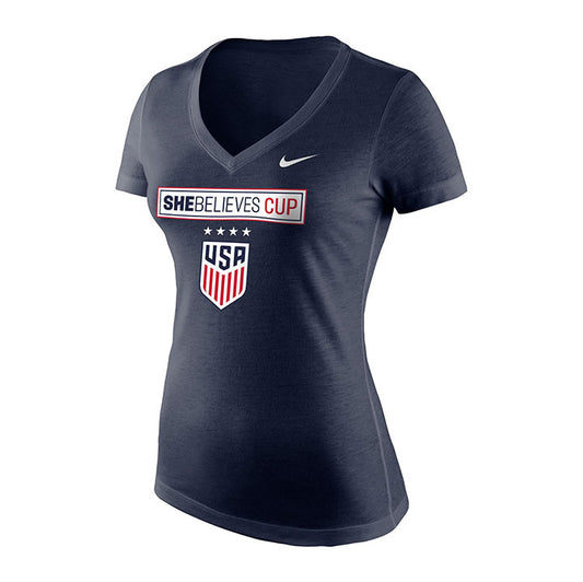 Women's Nike USWNT SBC Tri-Blend V-Neck Navy Tee - Front View